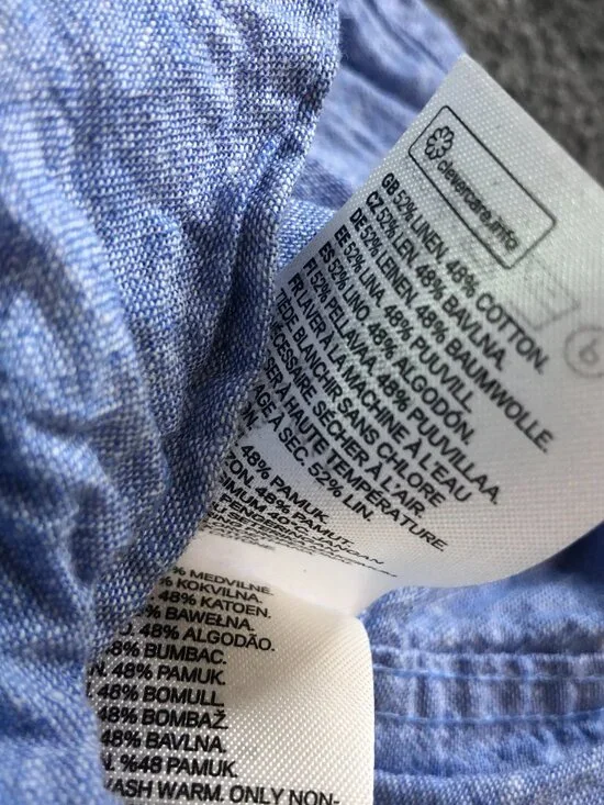 H&M Shirt Mens Extra Large Blue Linen Blend Long Sleeve Button Chambray - Picture 7 of 9